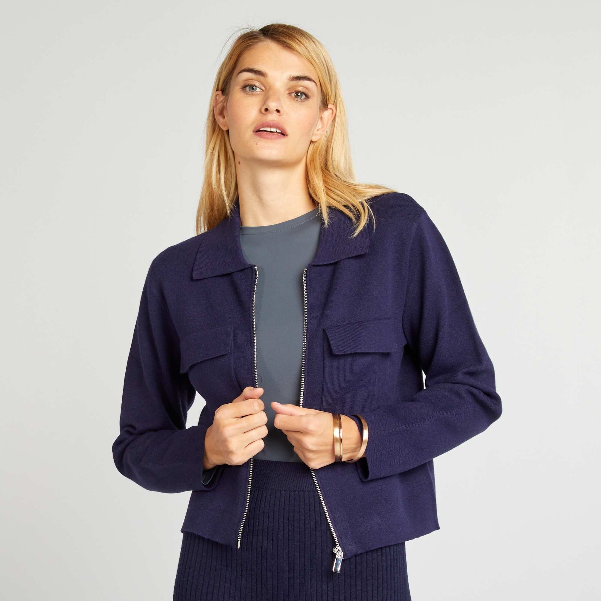 Gilet zipp avec col polo Bleu