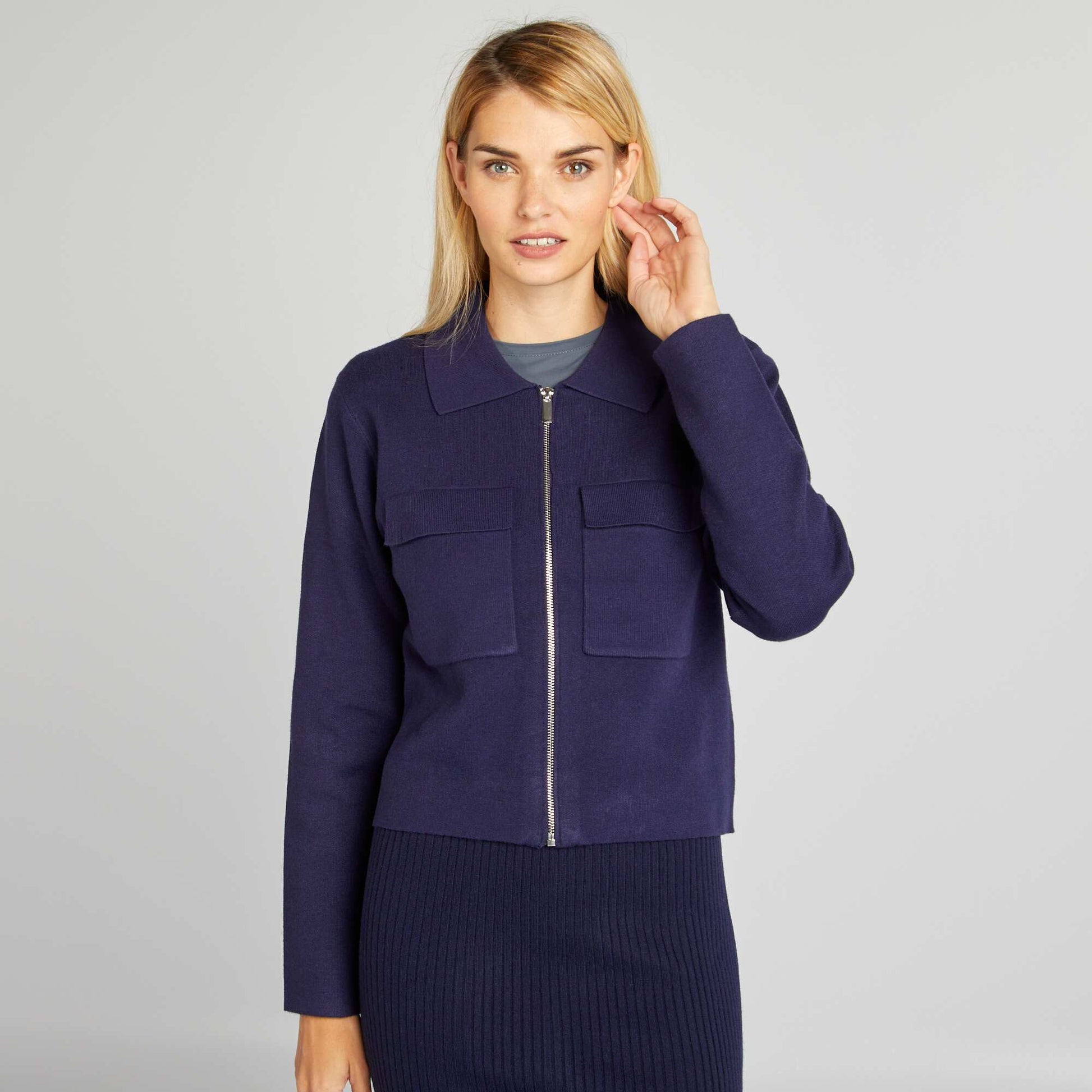Gilet zipp avec col polo Bleu