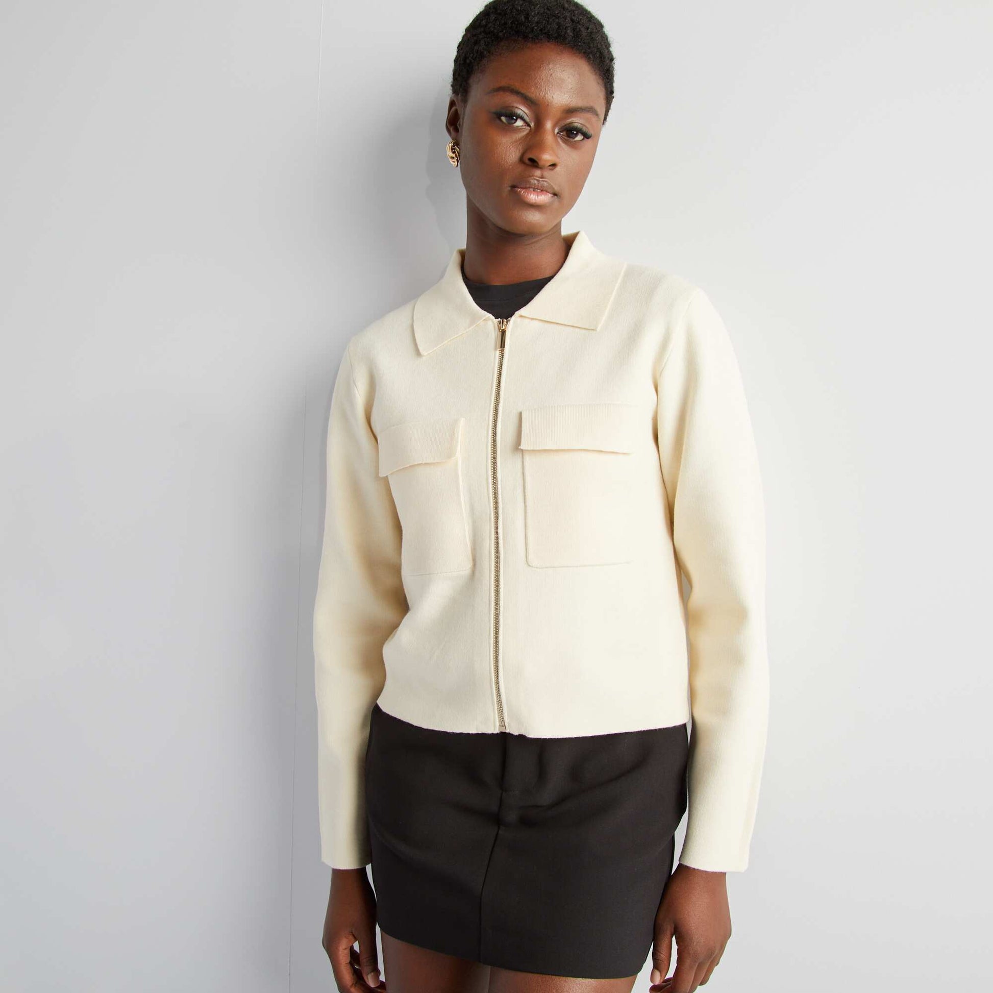Gilet zipp avec col polo Beige