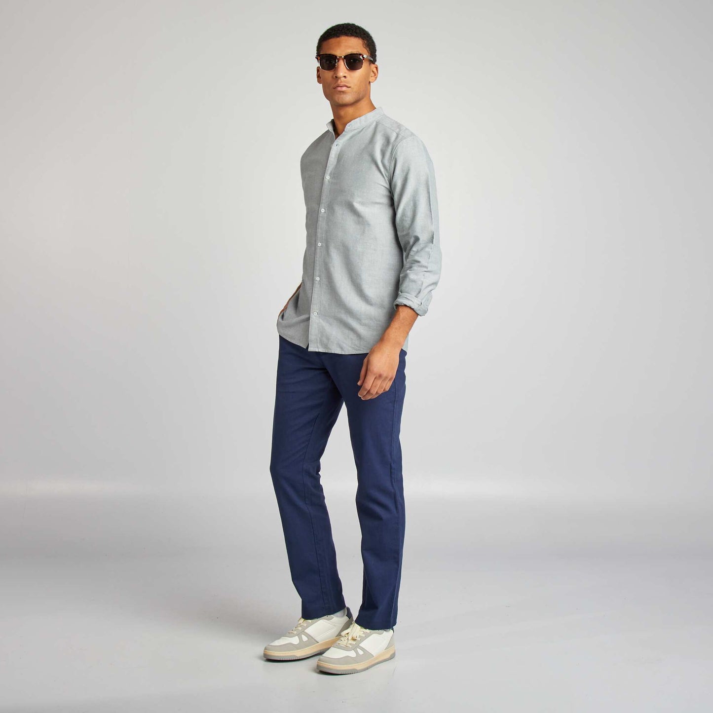 Chemise Oxford avec col mao Vert
