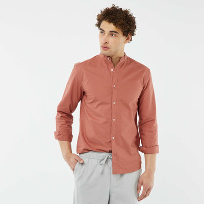 Chemise Oxford avec col mao ROSE