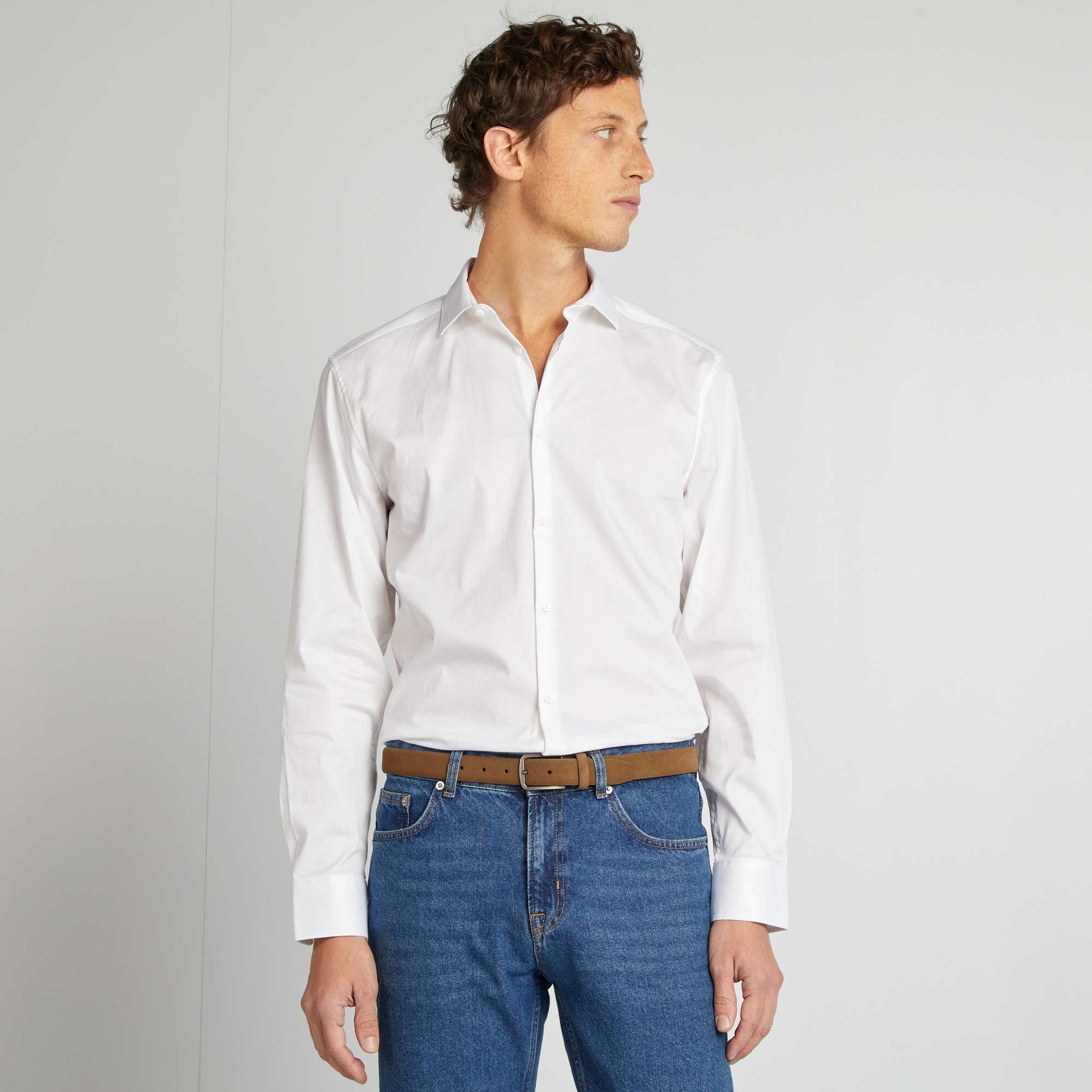 Chemise slim col italien BLANC