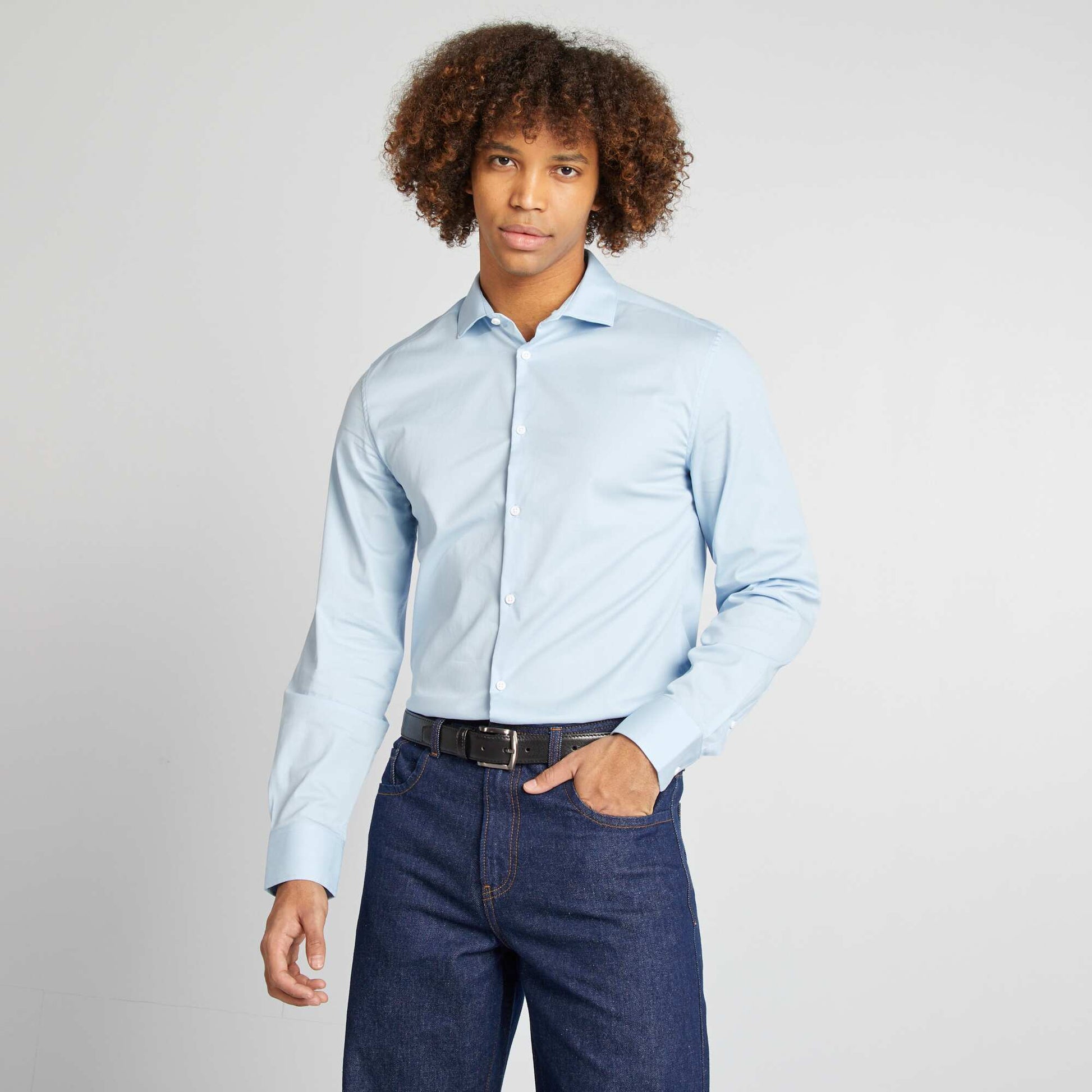 Chemise slim col italien BLEU
