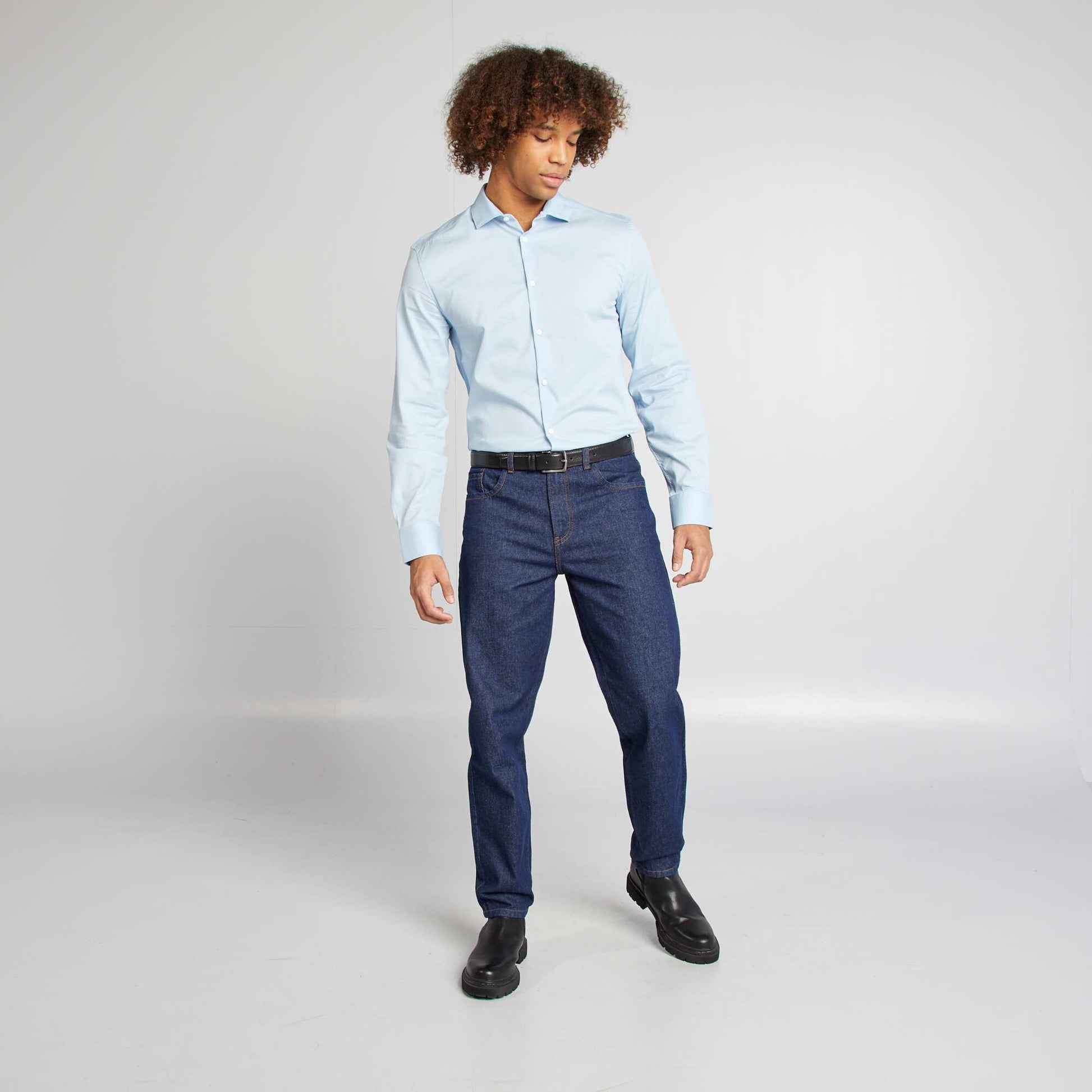 Chemise slim col italien BLEU
