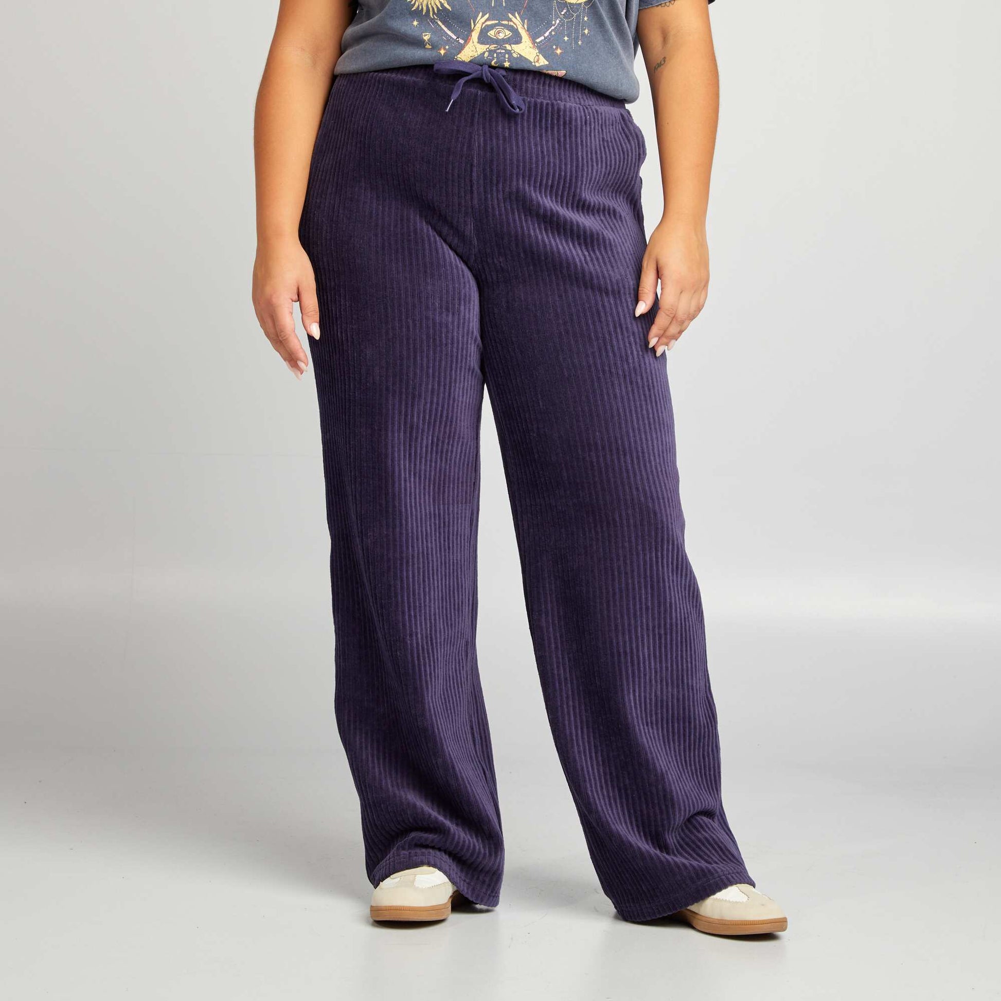 Pantalon large en velours côtelé Bleu