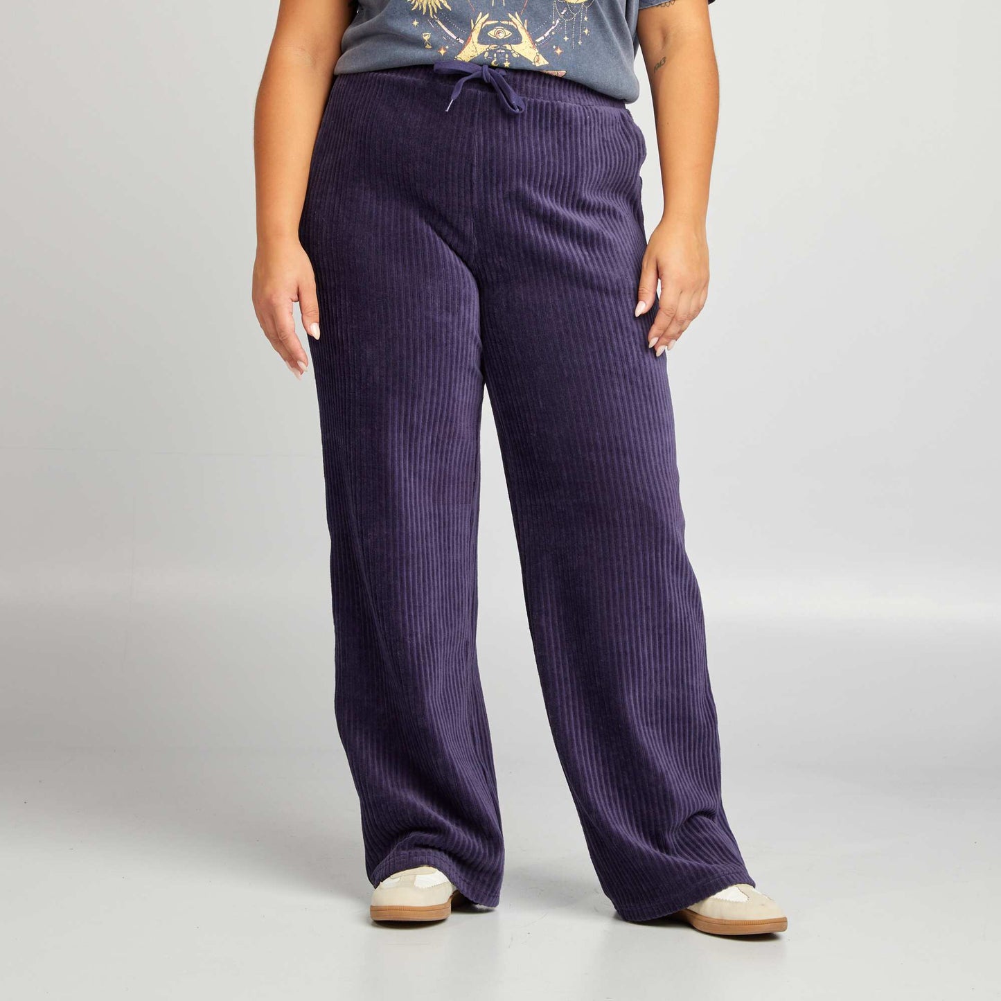 Pantalon large en velours côtelé Bleu