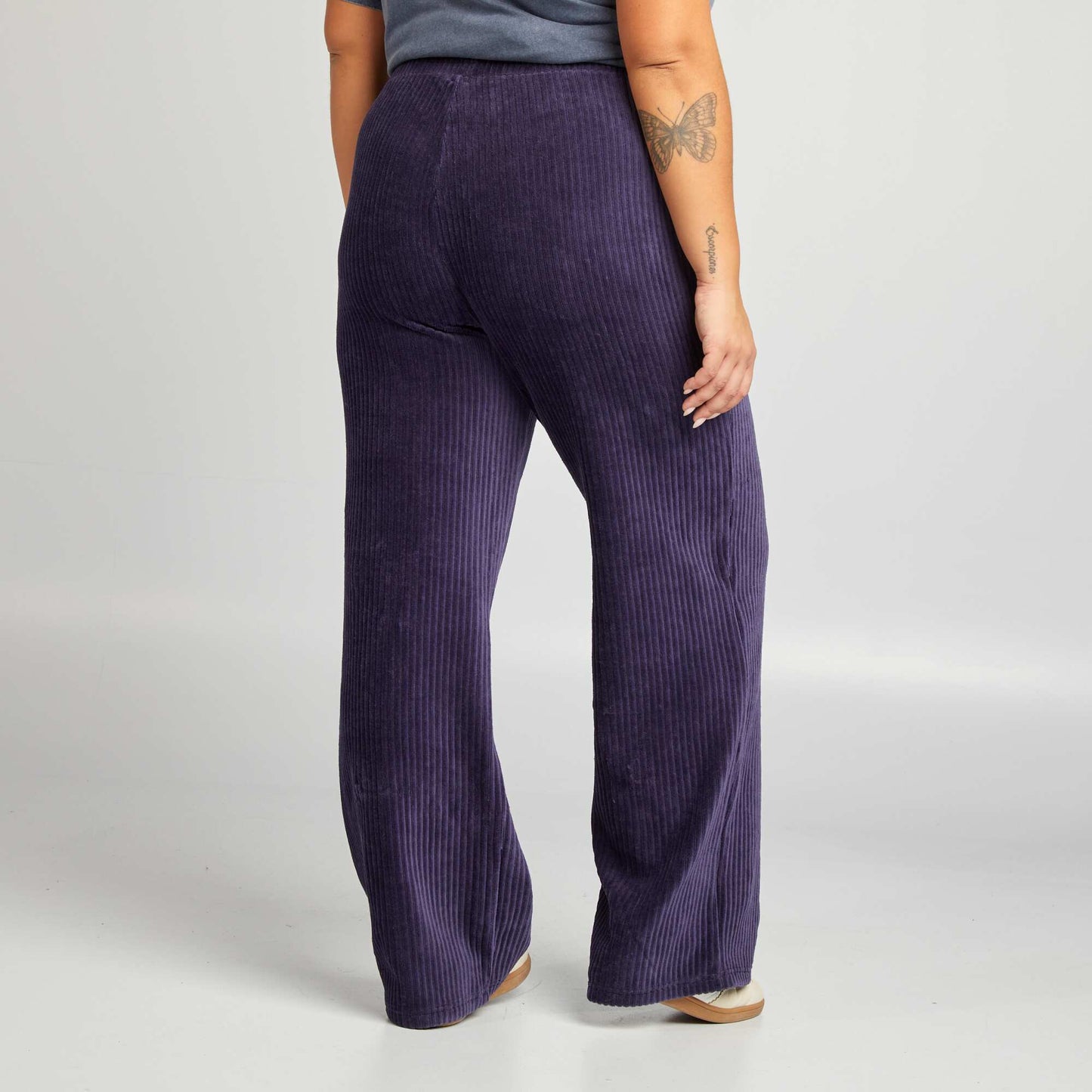 Pantalon large en velours côtelé Bleu