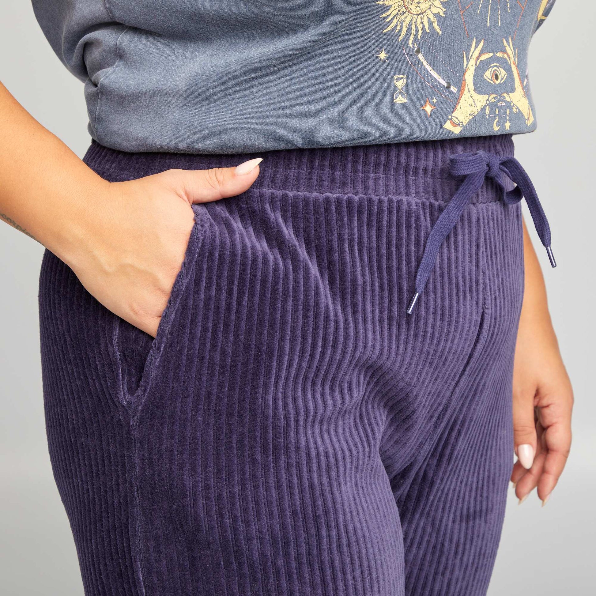Pantalon large en velours côtelé Bleu