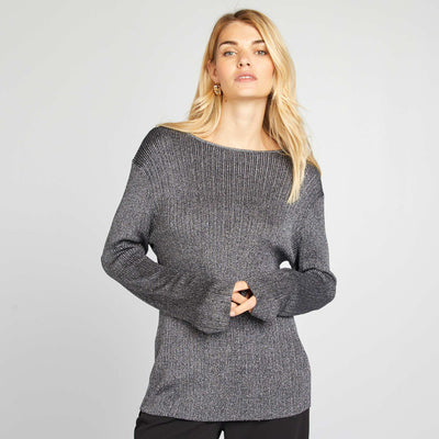 T-shirt argent manches longues Gris