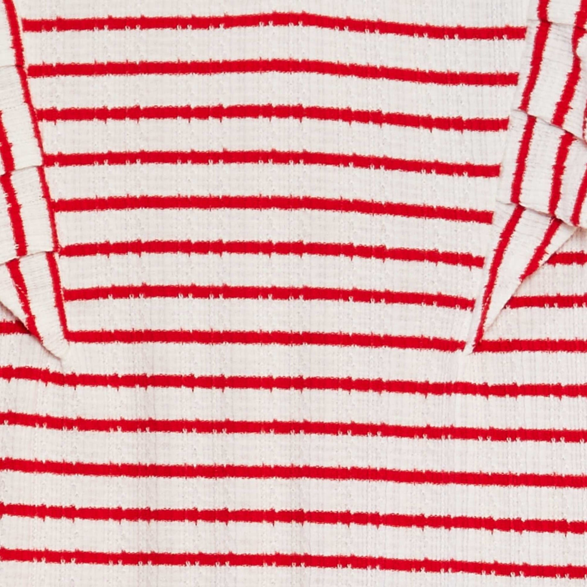 T-shirt rayé avec détails volantés ROUGE