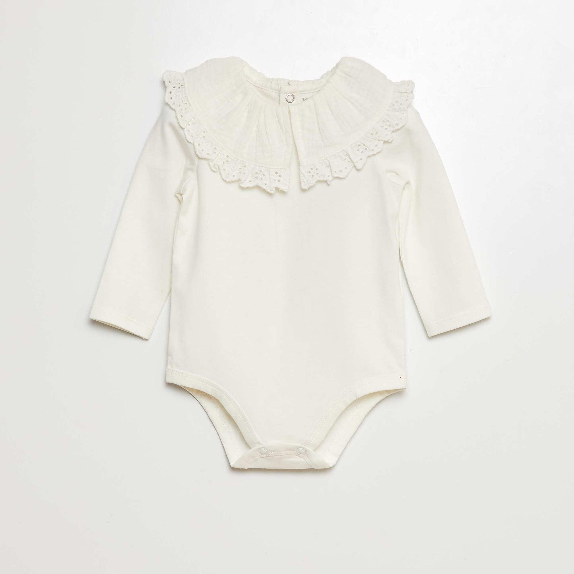Body avec col en double gaze de coton avec broderies anglaises blanc