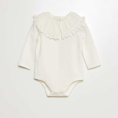 Body avec col en double gaze de coton avec broderies anglaises blanc