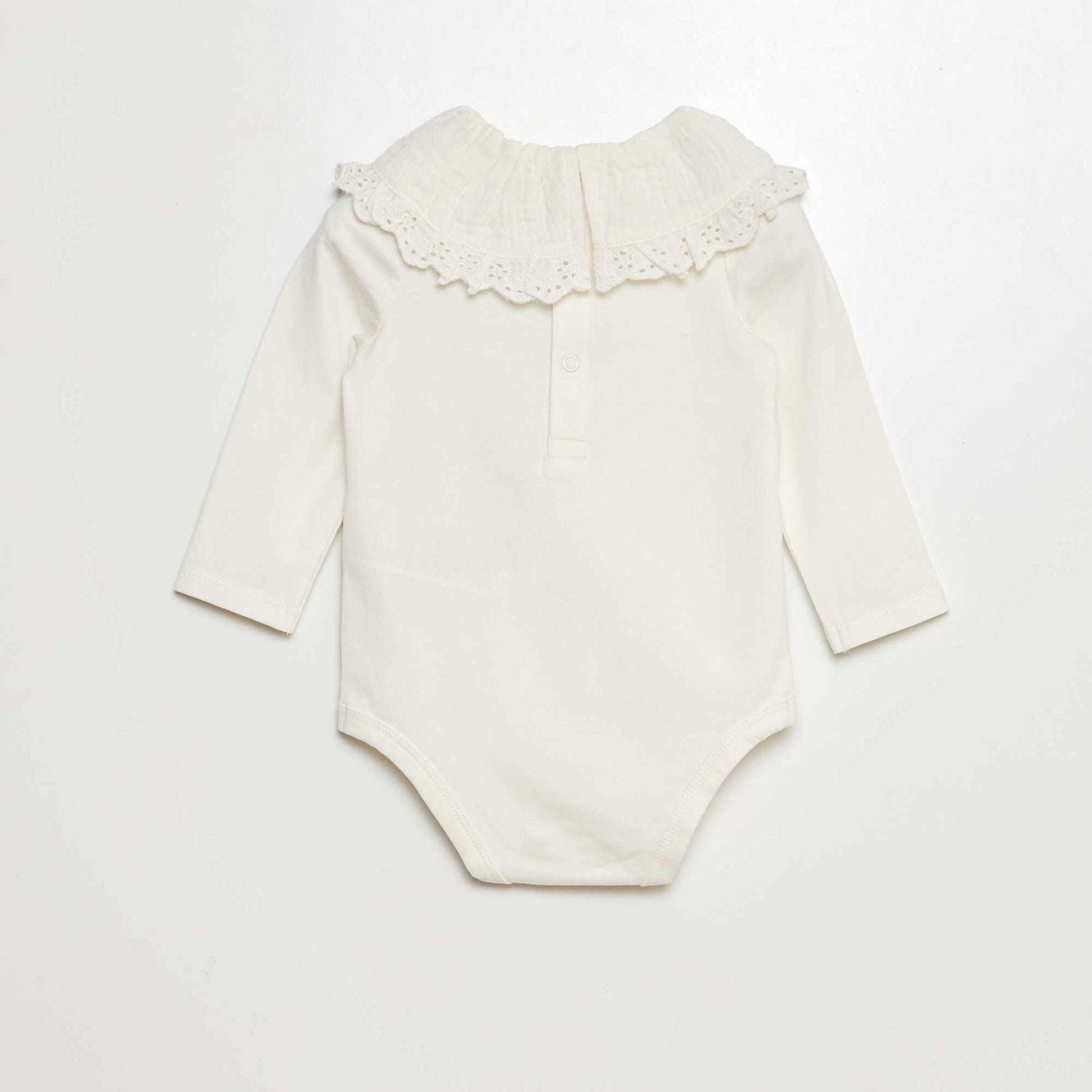Body avec col en double gaze de coton avec broderies anglaises blanc