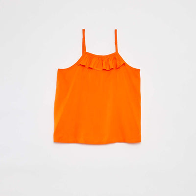 Top à fines bretelles avec col volanté ORANGE