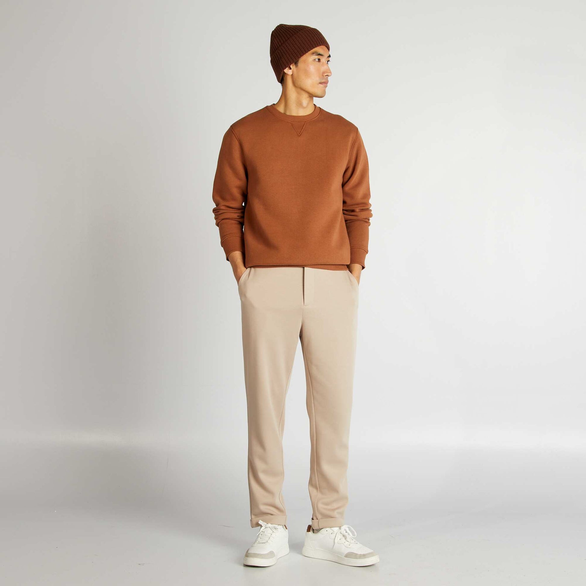 Pantalon en maille piquée beige