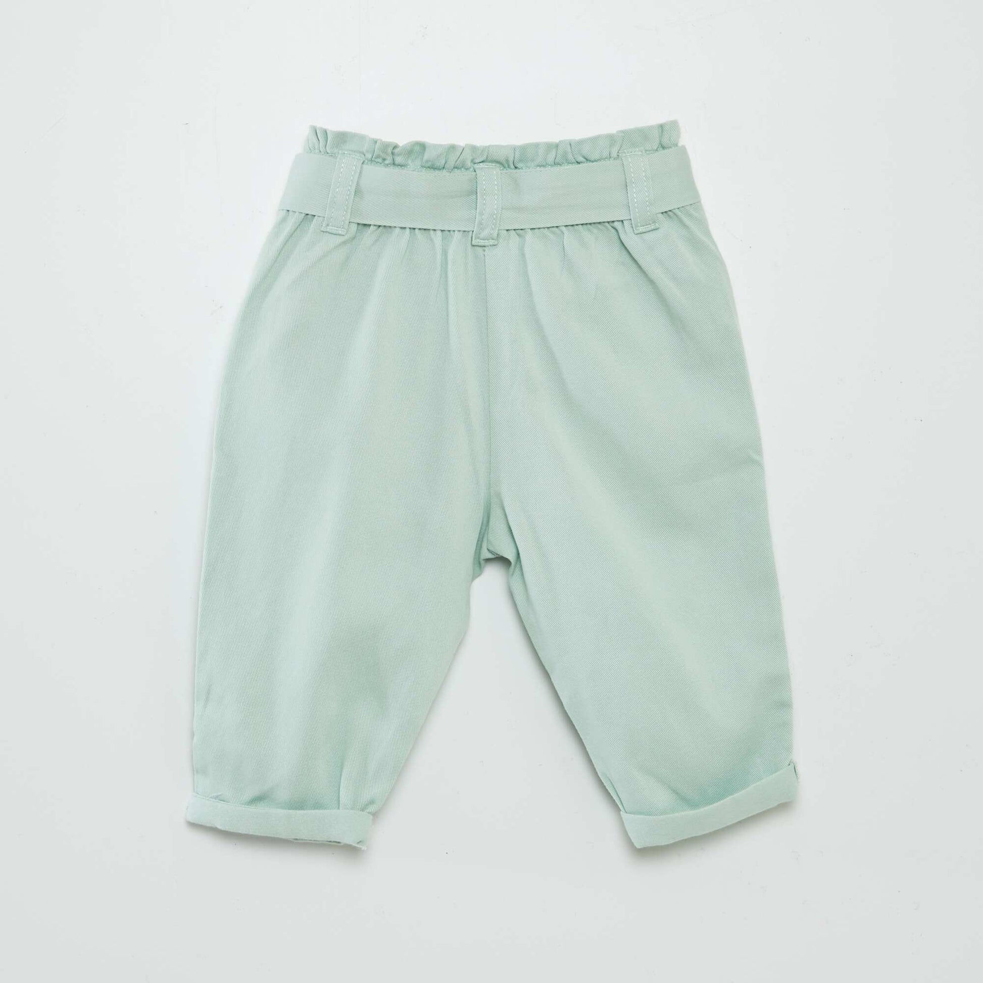 Pantalon uni avec ceinture et volants BLEU