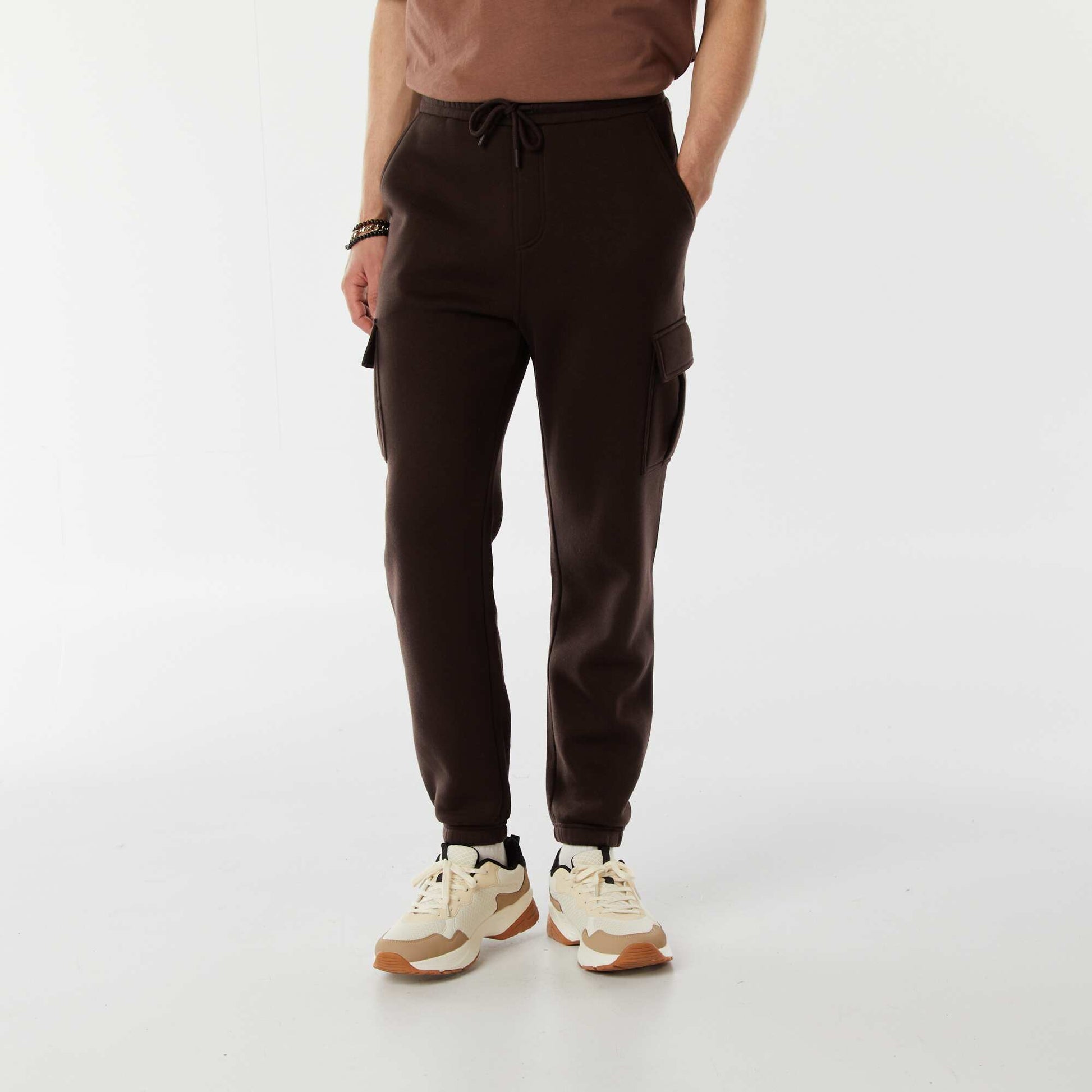 Jogging multi-poches en molleton MARRON