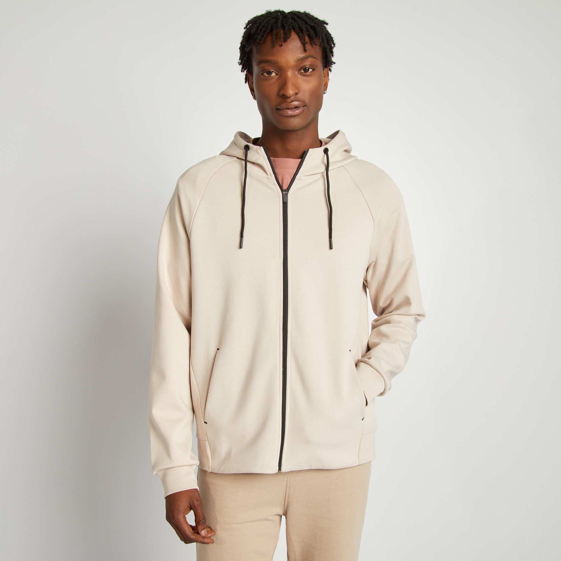 Sweat à capuche zippé beige