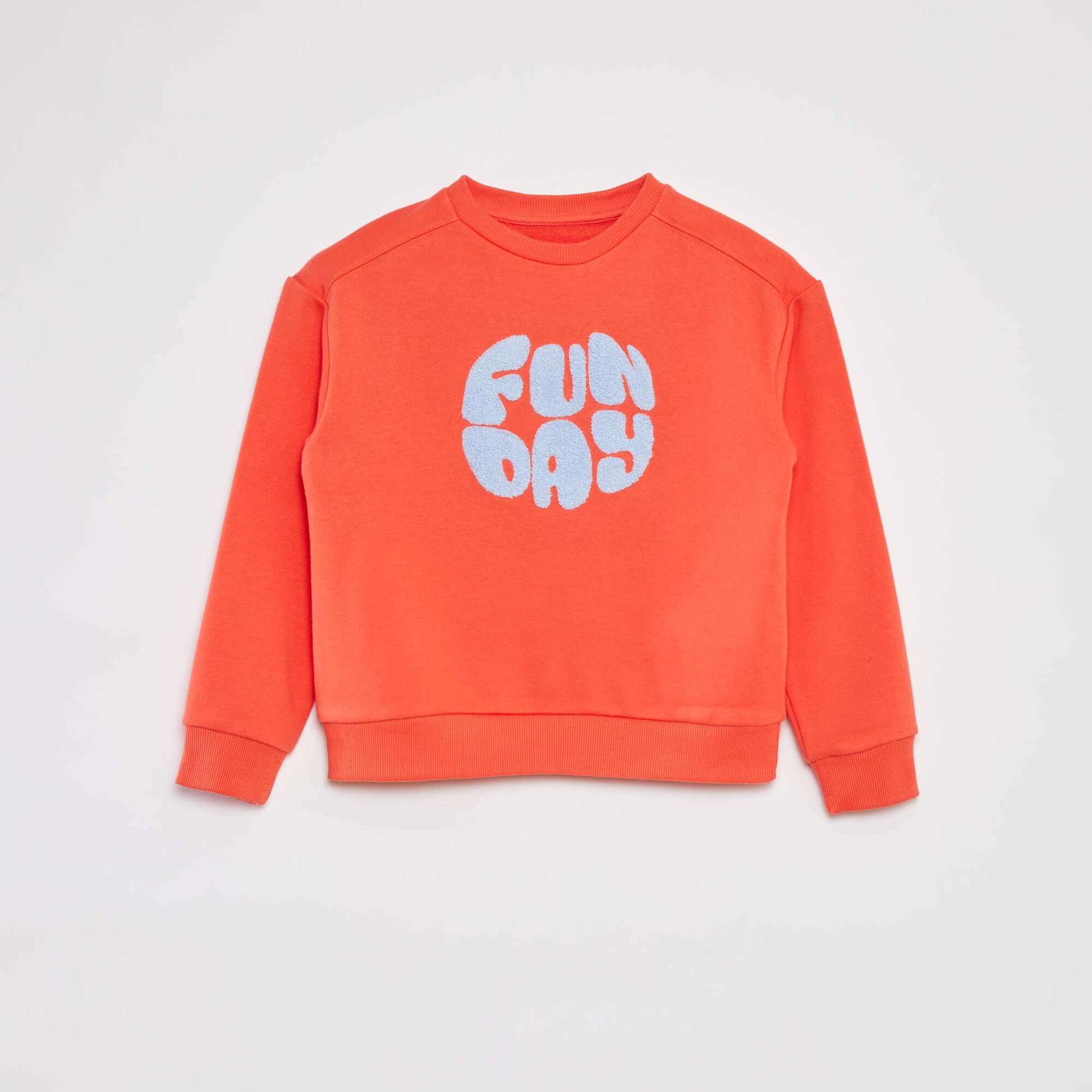 Sweat en molleton avec inscription en maille bouclette ORANGE