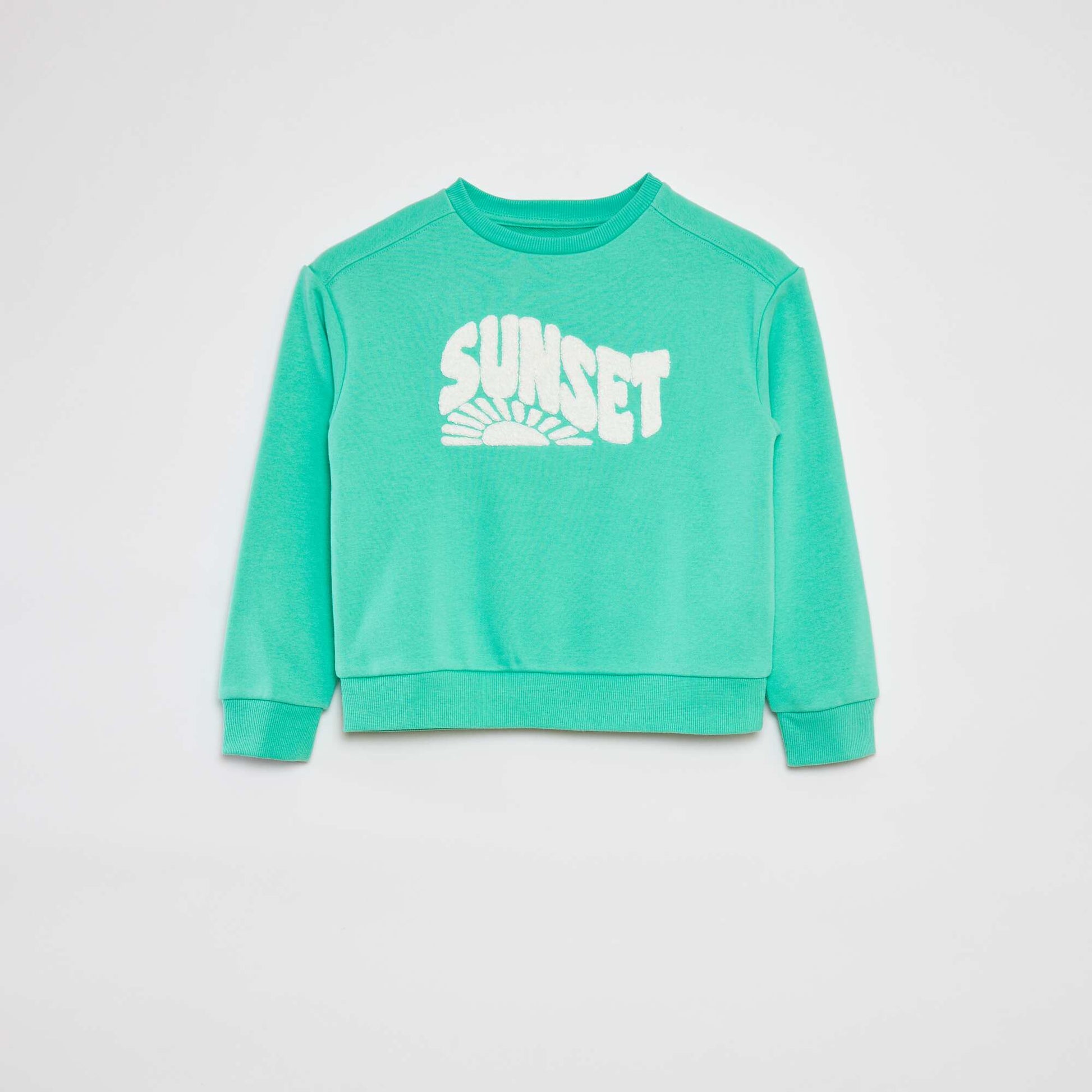Sweat en molleton avec inscription en maille bouclette VERT