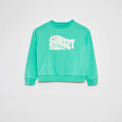 Sweat en molleton avec inscription en maille bouclette VERT