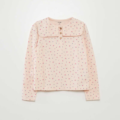 Tee-shirt avec col claudine carré ROSE