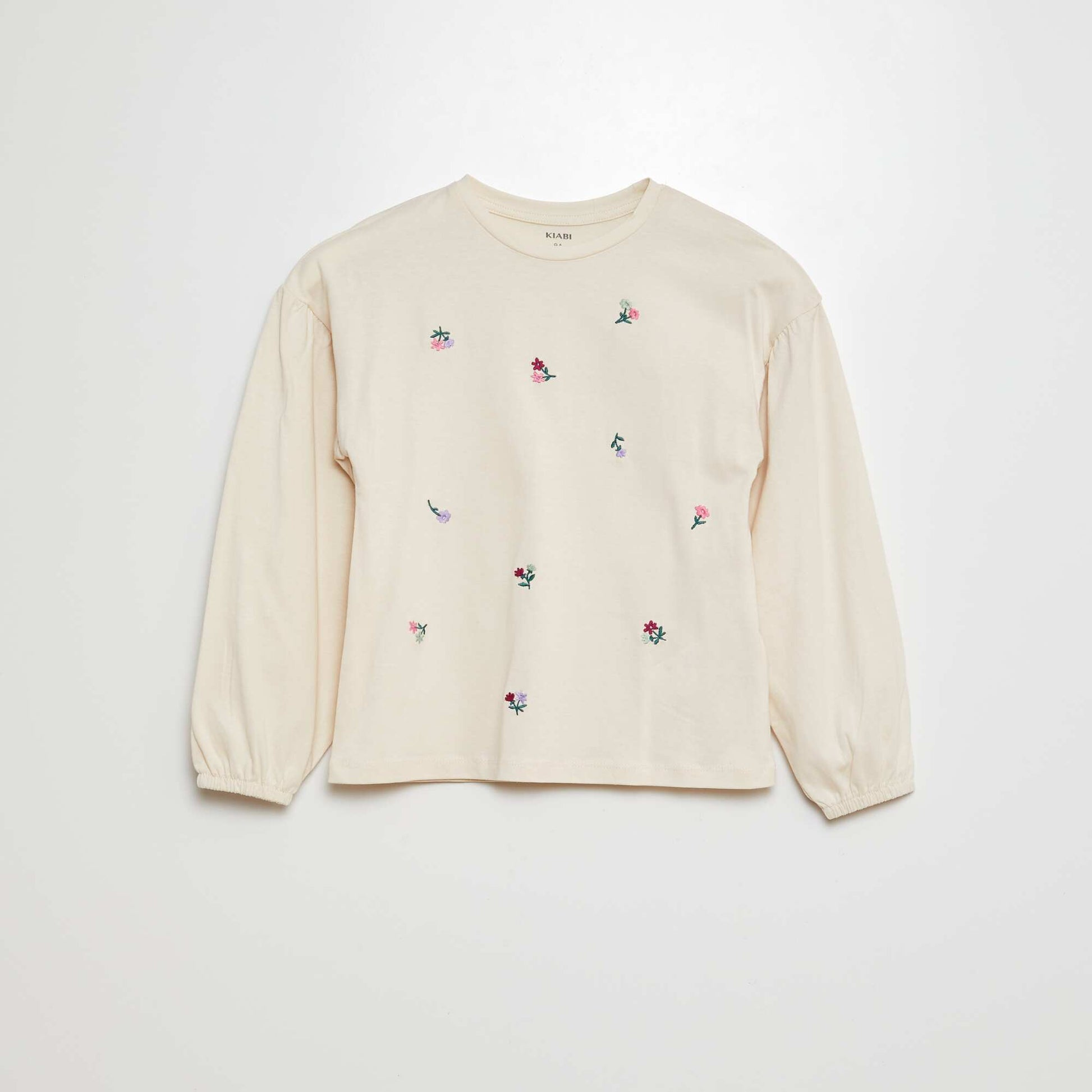 T-shirt avec broderies et fronces aux emmanchures BEIGE