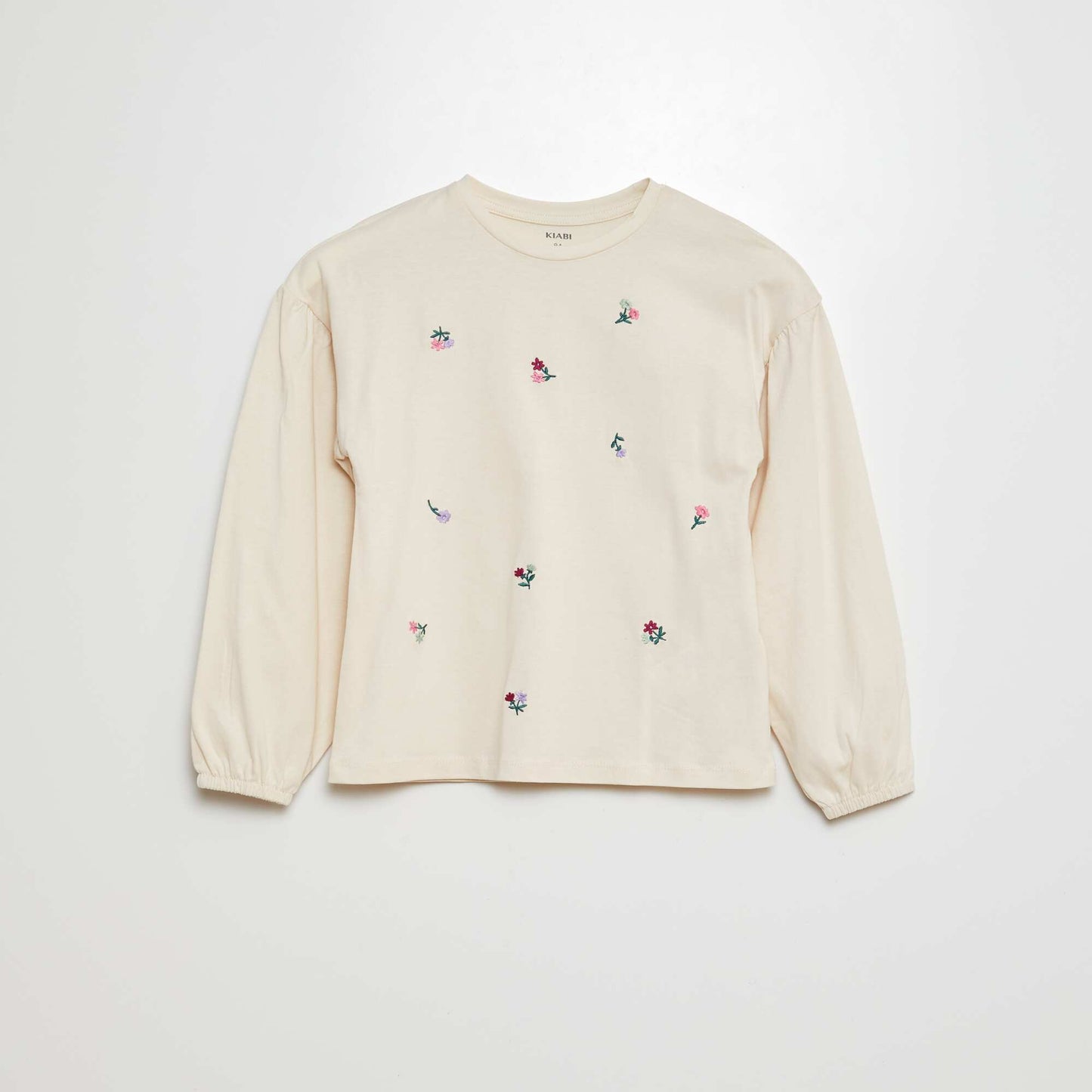 T-shirt avec broderies et fronces aux emmanchures BEIGE