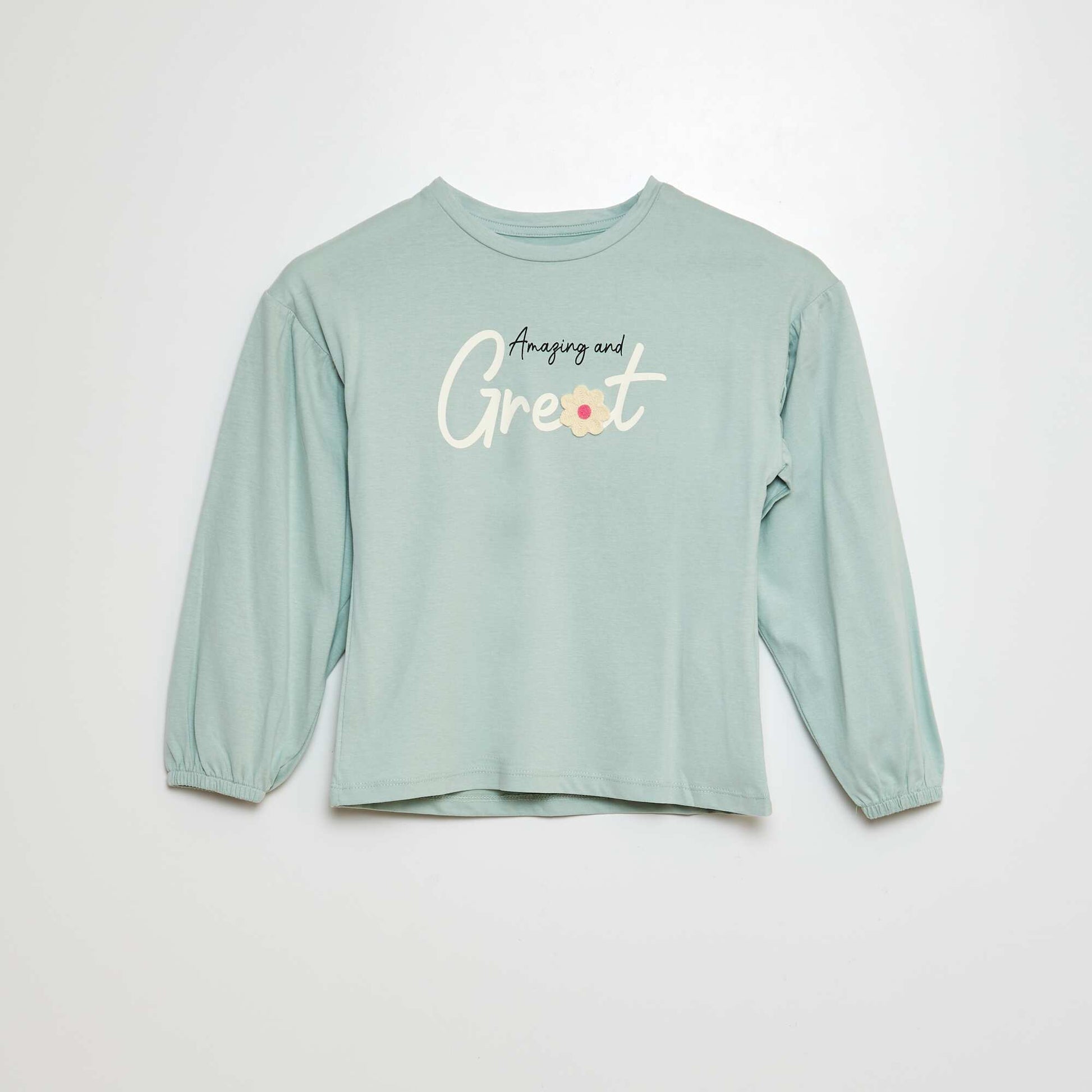 T-shirt avec broderies et fronces aux emmanchures BLEU