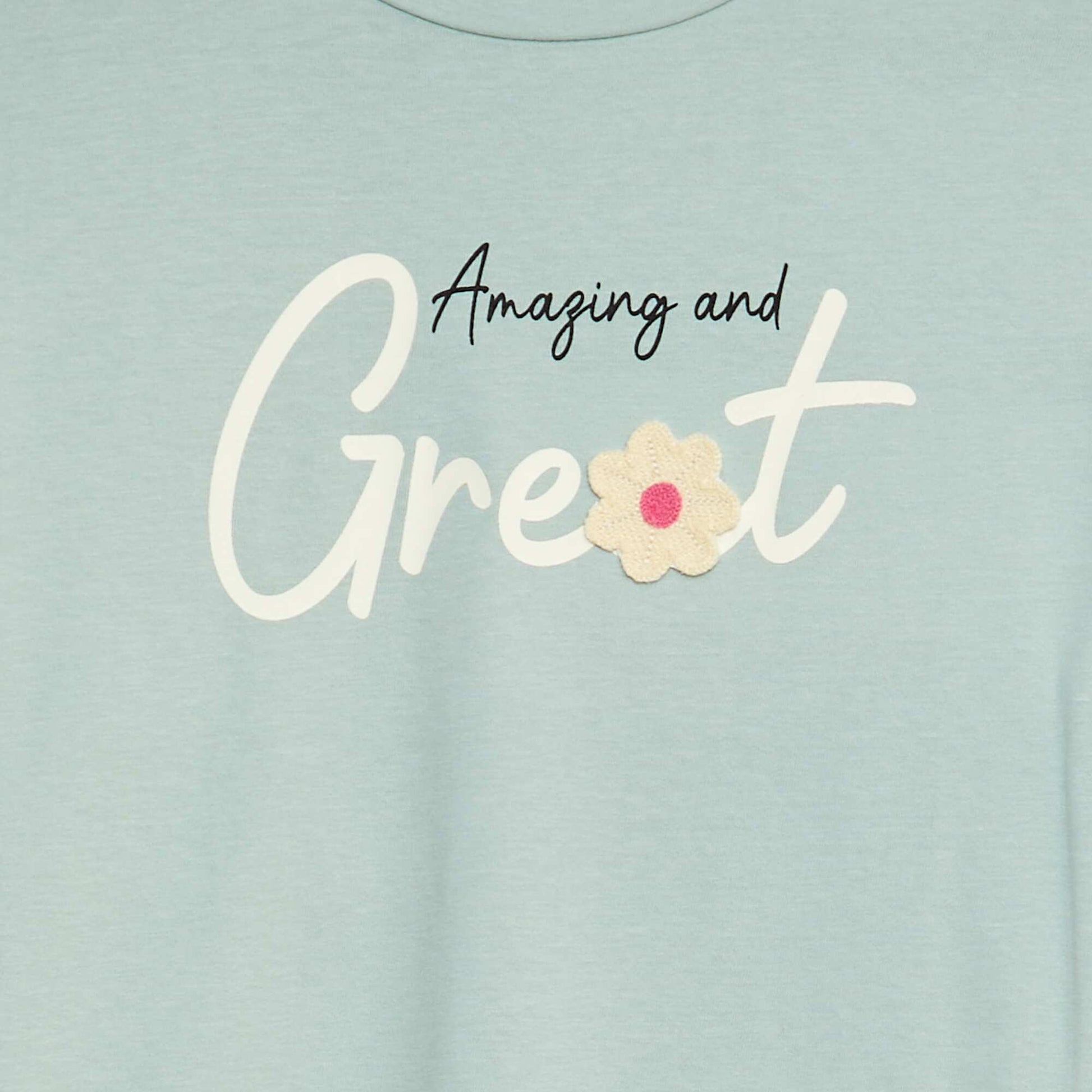 T-shirt avec broderies et fronces aux emmanchures BLEU