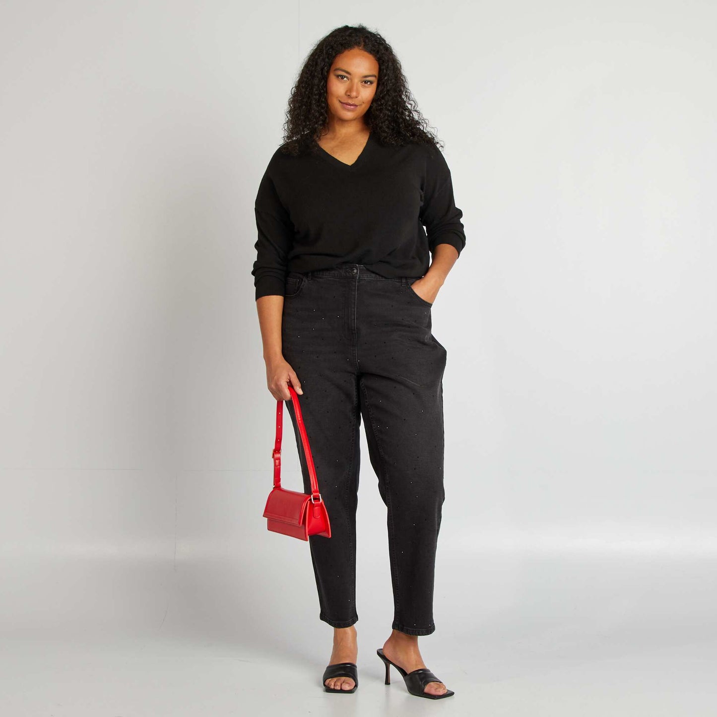 Pull fin à col V noir