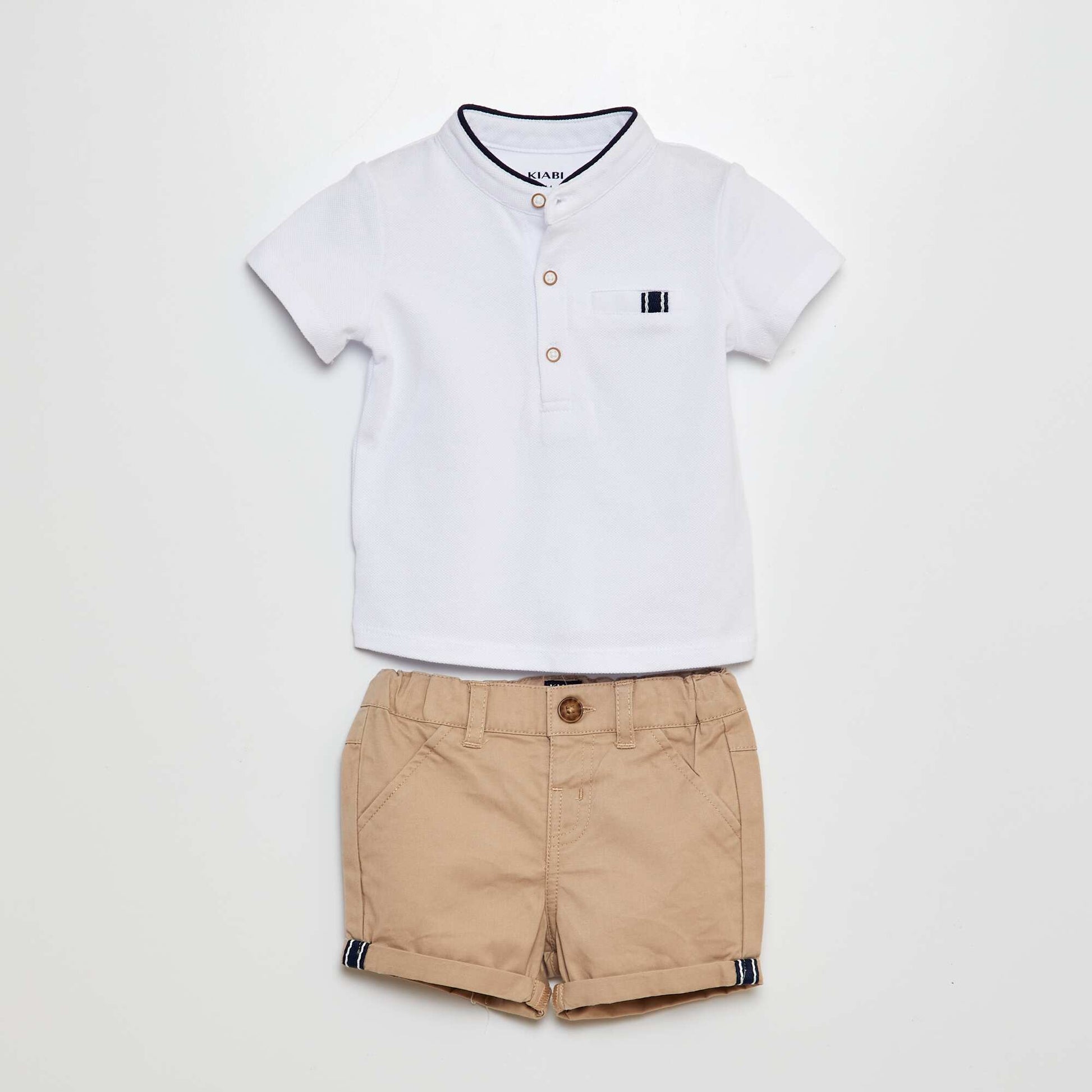 Ensemble 2 pièces t-shirt esprit polo + short en twill - 2 pièces BEIGE