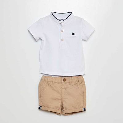 Ensemble 2 pièces t-shirt esprit polo + short en twill - 2 pièces BEIGE