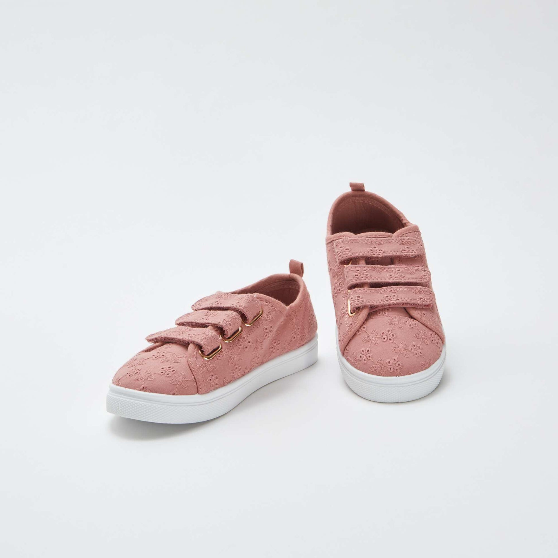 Baskets à scratchs avec broderie ROSE