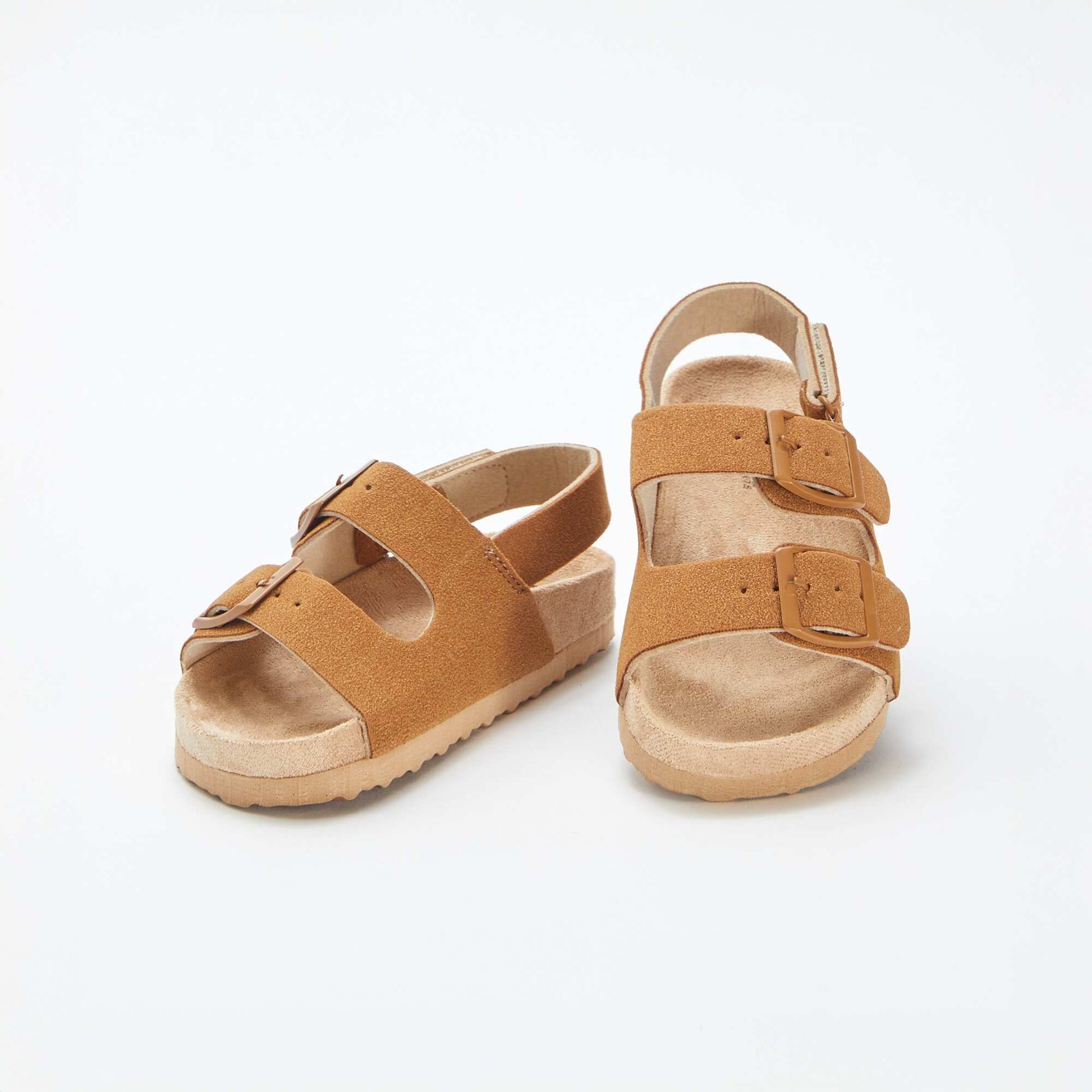 Mules en suédine ajustable par scratch MARRON