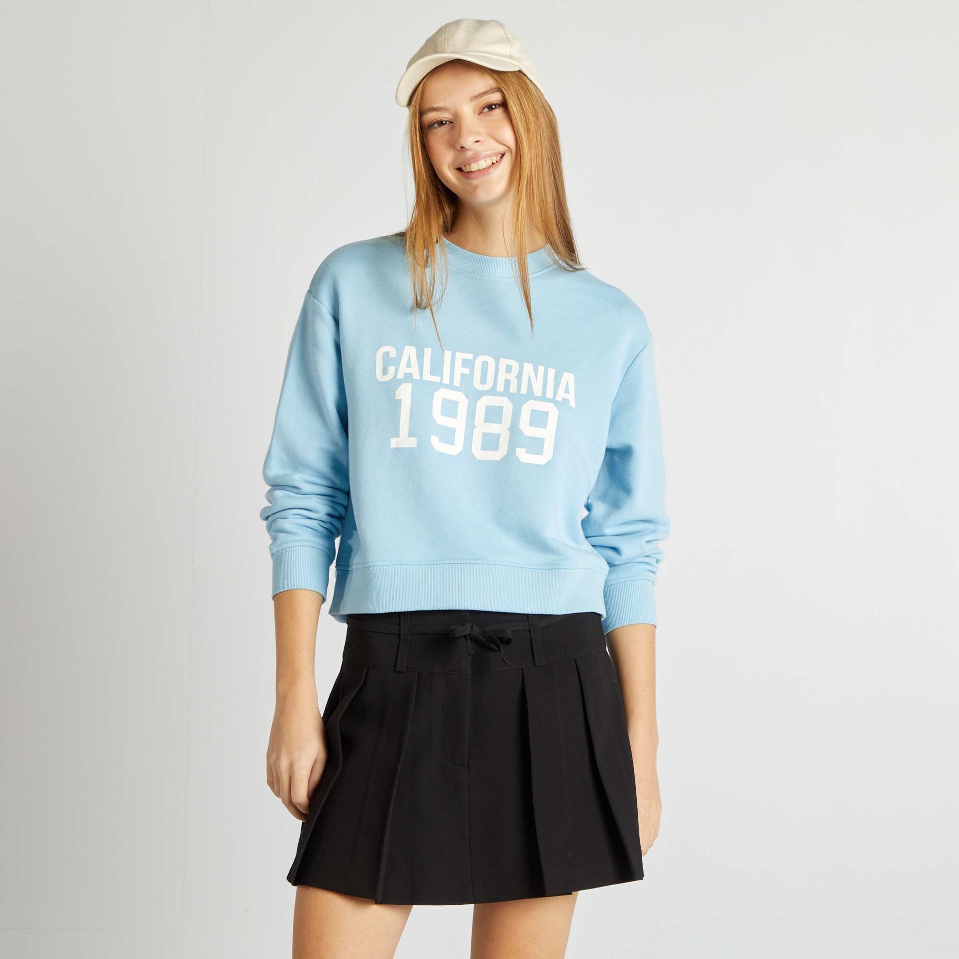 Sweat à col rond uni Bleu