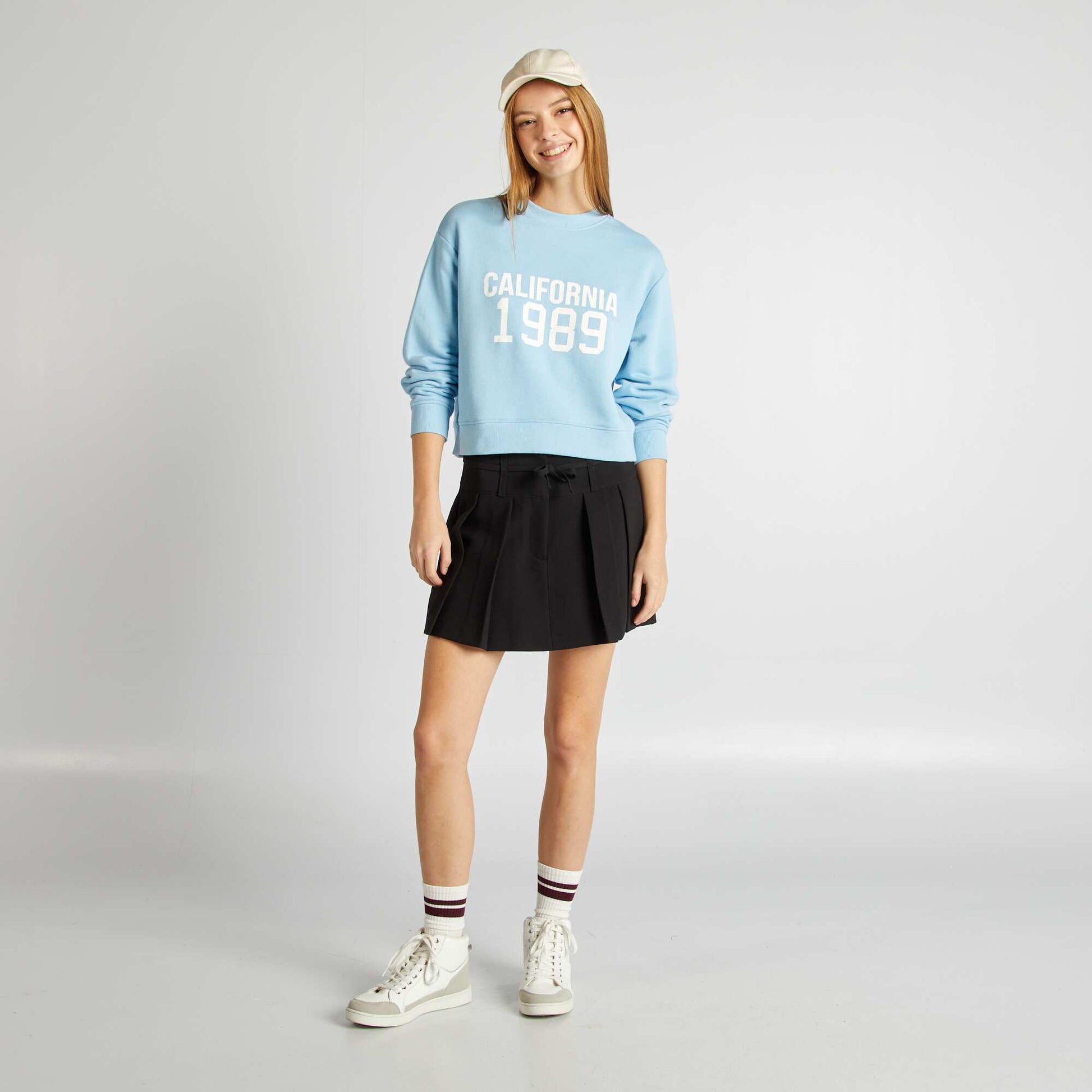 Sweat à col rond uni Bleu