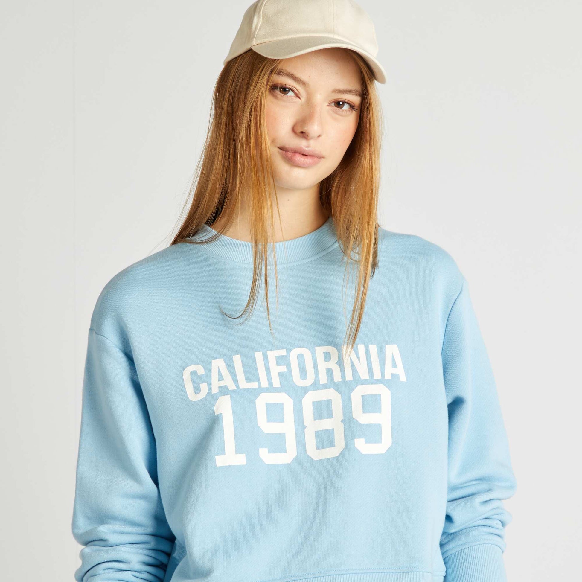 Sweat à col rond uni Bleu