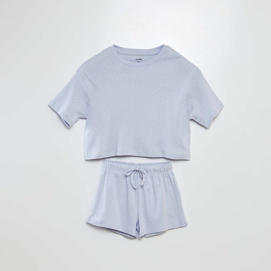 Pyjama t-shirt + short en pointelle BLEU