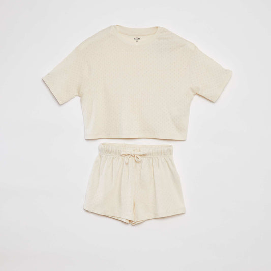 Pyjama t-shirt + short en pointelle BLANC