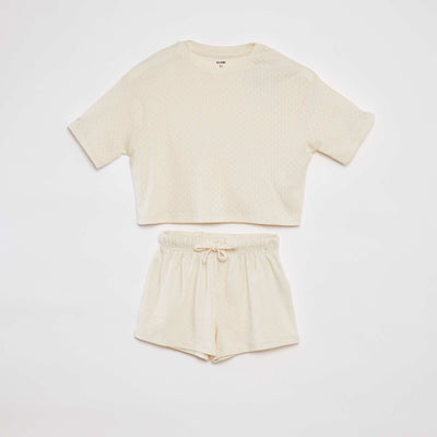 Pyjama t-shirt + short en pointelle BLANC