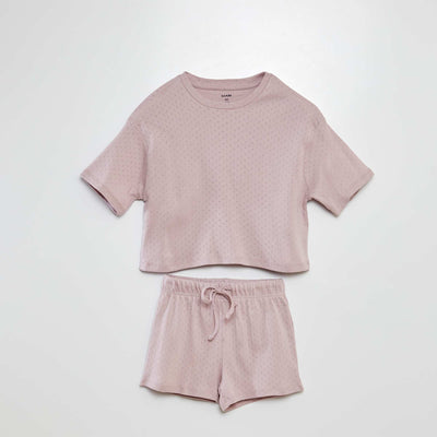 Pyjama t-shirt + short en pointelle VIOLET