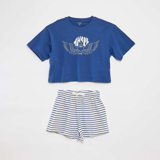 Pyjama t-shirt à manches courtes + short - 2 pièces BLEU