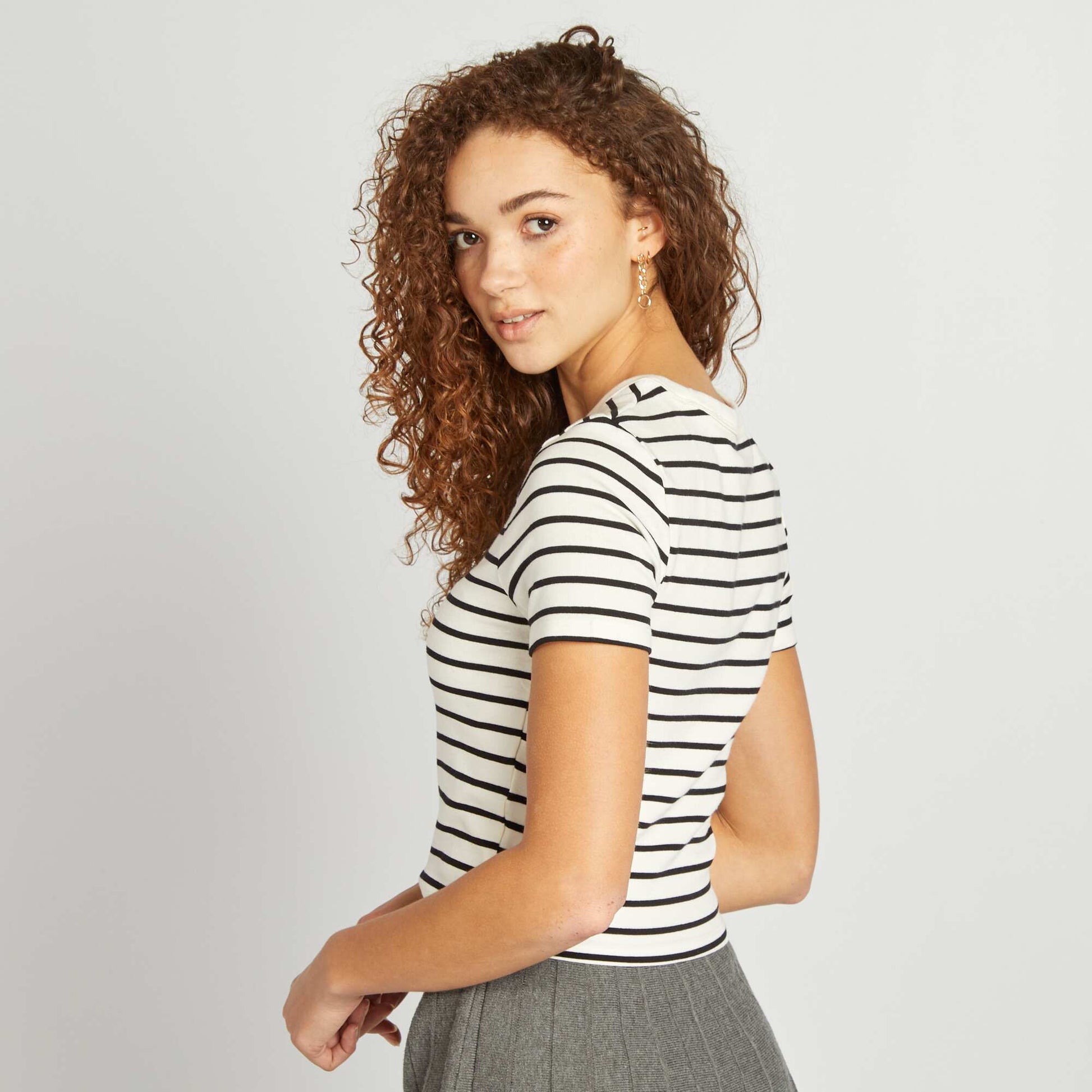 T-shirt marinière en coton stretch BLANC
