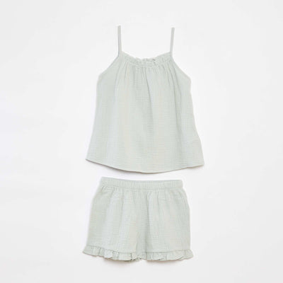 Pyjama débardeur + short en gaze de coton - 2 pièces BLEU