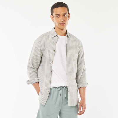 Chemise en lin mélangé rayée VERT