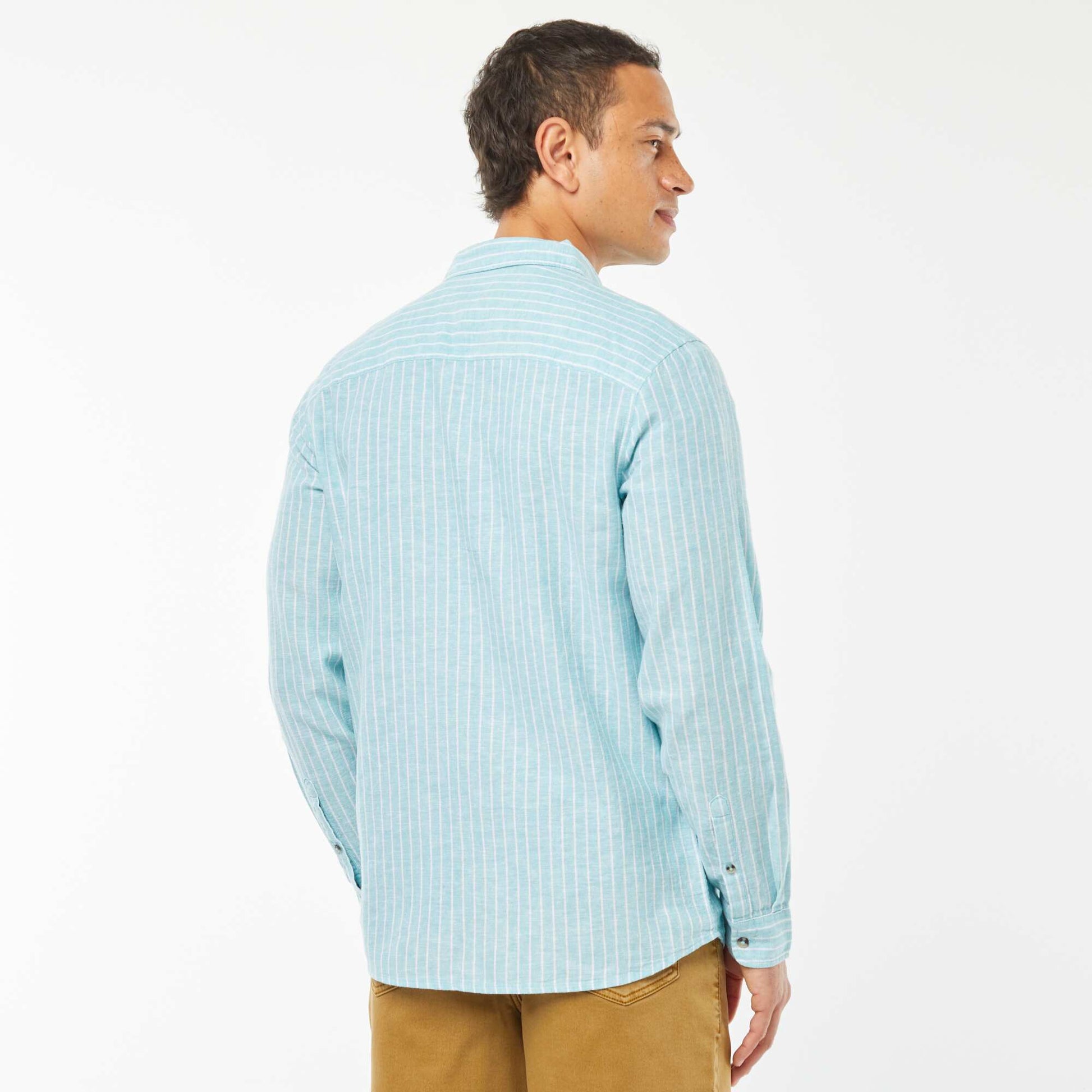 Chemise en lin mélangé rayée BLEU