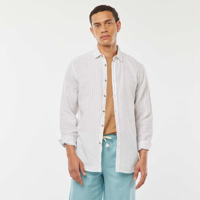 Chemise en lin mélangé rayée BLANC CASSé