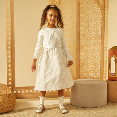 Robe de cérémonie en jacquard sans manches BLANC