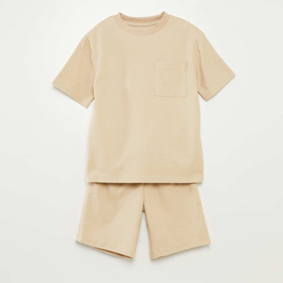 Ensemble pyjama court matière gaufrée - 2 pièces BEIGE